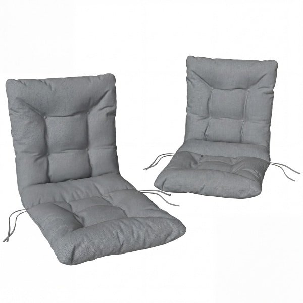 Outsunny Buitenzitkussen met rugleuning en banden, waterafstotend kussen voor binnen en buiten, lichtgrijs