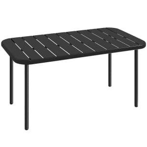 Outsunny Outdoor Salontafel, Weerbestendige Rechthoekige Metalen Tuintafel met Lamellen Tafelblad voor Buiten