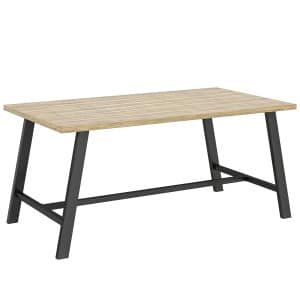 Outsunny Outdoor-salontafel, rechthoekige metalen bijzettafel met tafelblad in houtlook, 100 x 55 cm, Bruin