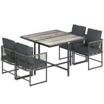 Outsunny Polyrattan Tuinmeubelset 5-delig Ruimtebesparende Zitgroep Tafel met 4 Stoelen DPC-Tafelblad Kussens Grijs