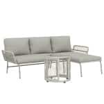Outsunny Polyrattan tuinmeubelset 3-delig, loungeset met chaise longue tweezitsbank glazen tafel afneembare kussens