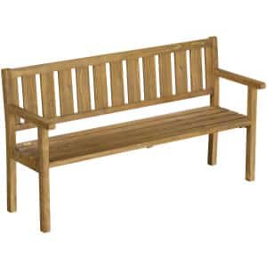 Outsunny Tuinbank 3-Zits Weerbestendig Houten Bank met Rugleuning en Armleuningen, Houten Zitting 360 kg Draagvermogen Teak