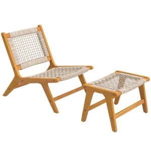 Outsunny Tuinloungestoel met voetenbank 2-delig FSC Acaciahout outdoor loungeset met rattan zitting, Boho-stijl, verstelbare poten