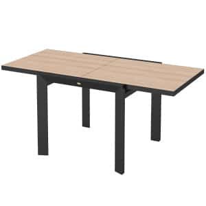 Outsunny Weerbestendige Uitschuifbare Aluminium Tuintafel 80/160x80 cm voor 6 Personen in Natuurhout Look