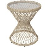 Outsunny bijzettafel, Boho-Design, glazen blad, duurzaam PE-rattan, weerbestendig, 45 x 45 x 52 cm, natuurlijk | Aosom.nl