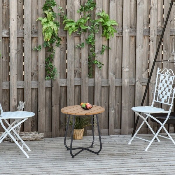 Outsunny ronde tuintafel, elegant en stabiel, perfect voor terras en woonkamer, stalen frame, weerbestendig, Ø49 x 48 cm, bruin | Aosom.nl