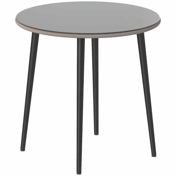 Outsunny ronde tuintafel, weerbestendig met stalen frame, PE-rattanrand, verstelbare voeten, 4 personen, tot 50 kg, 80 x 80 x 74 cm, grijs | Aosom.nl