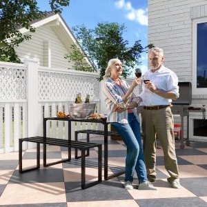 Outsunny tuinset, elegante meubelset met tafel en banken, weerbestendig metaal, perfect voor buiten, 4-persoons, grijs | Aosom.nl