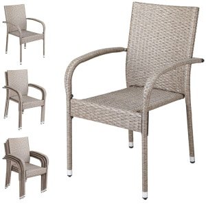 Polyrattan Stapelstoel Comfort Set van 4 kleur Creme