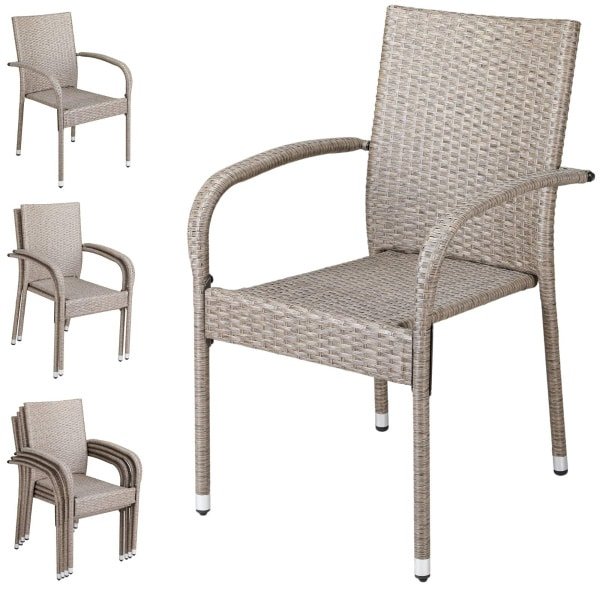 Polyrattan Stapelstoel Comfort Set van 4 kleur Creme