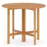 Ronde Opvouwbare Buitentafel 90 cm Bistrotafel van Acaciahout voor op het Terras met Lattenblad Geen Montage Nodig