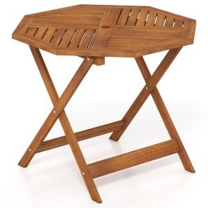 Tuintafel 90 cm Achthoekige Eettafel van Massief Hout Balkontafel met 5 cm Parasolgat & Lattenbodem Tafelblad Houten Tafel Bistrotafel voor Tuin Balkon & Terras