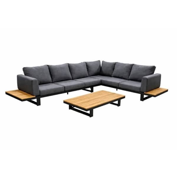 Funsui loungeset compleet coffee table aluminium black/teak armleuningen black/teak/panthe Yoi - Yoi