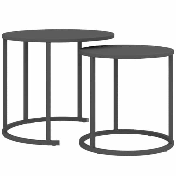 Outsunny 2-delige Stapelbare Bijzettafelset Ronde Buitentafel Waterbestendig Balkontafel van Staal Ruimtebesparend Donkergrijs