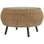 Outsunny Polyrattan Bijzettafel met Glazen Tafelblad Ø75 x 42 cm - Bruin