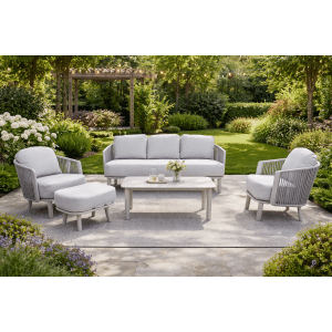 SenS-Line Siena loungeset 5-delig aluminium met grijze kussens- - Aluminium- Sens-Line