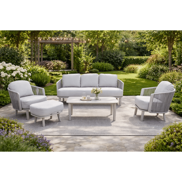 SenS-Line Siena loungeset 5-delig aluminium met grijze kussens- - Aluminium- Sens-Line