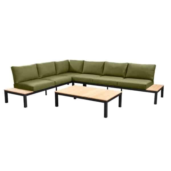 Tori loungeset compleet coffee table aluminium black/teak black/teak/emerald green Yoi - Yoi
